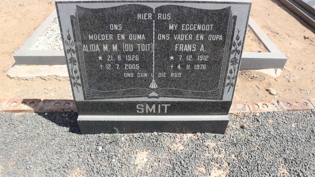 SMIT Frans A. 1912-1976 &amp; Alida M.M. DU TOIT 1926-2005