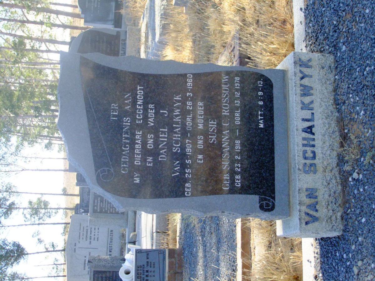 SCHALKWYK Daniel J., van 1907-1960 &amp; Susanna C. ROSSOUW 1918-1978
