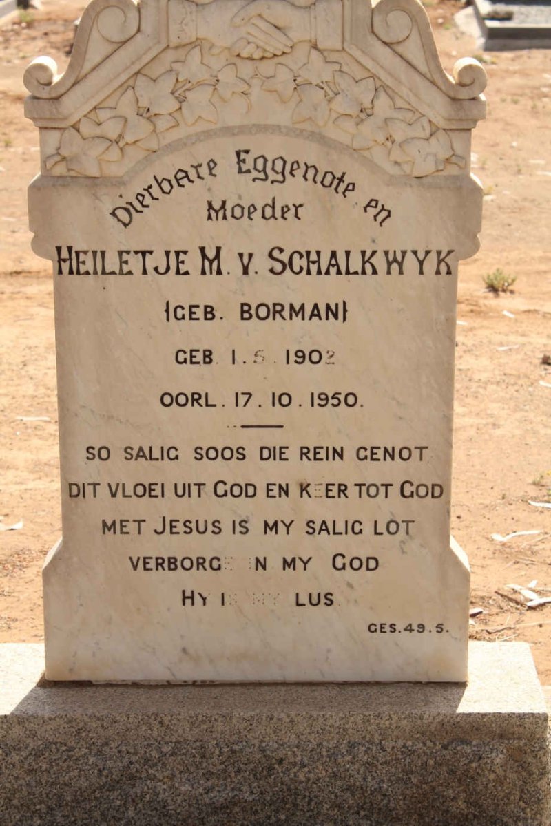 SCHALKWYK Heiletje M., van nee BORMAN 1902-1950