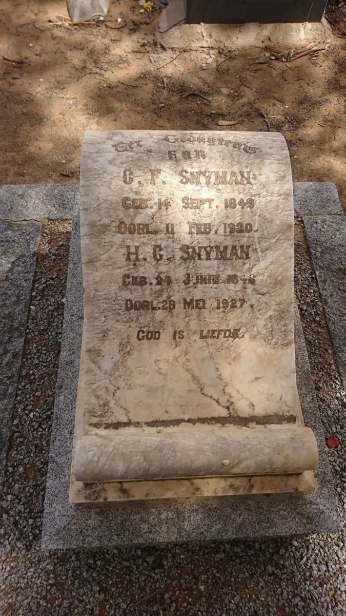 SNYMAN C.F. 1849-1920 &amp; H.C. 1846-1927