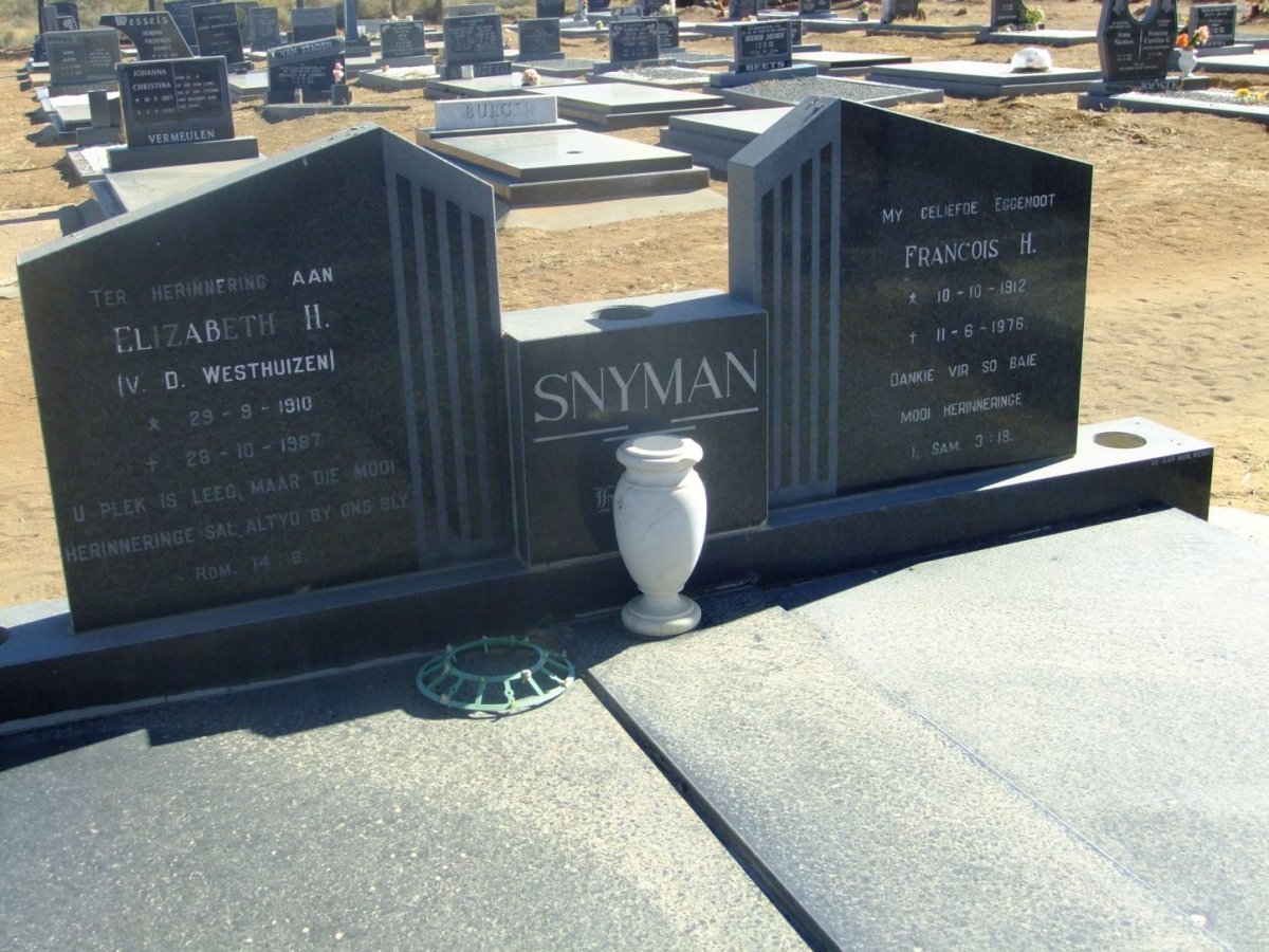 SNYMAN Francois H. 1912-1976 &amp; Elizabeth H. V.D. WESTHUIZEN 1910-1987