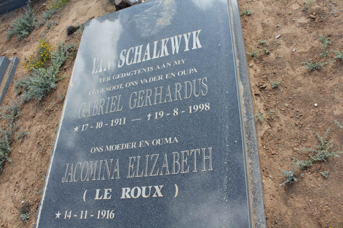 SCHALKWYK Gabriel Gerhardus, van 1911-1998 &amp; Jacomina Elizabeth LE ROUX 1916-