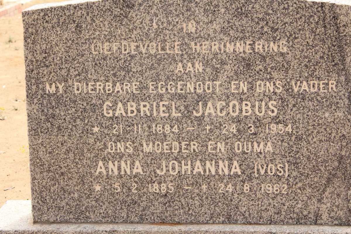 STADEN Gabriel Jacobus, van 1884-1954 &amp; Anna Johanna VOS 1885-1962
