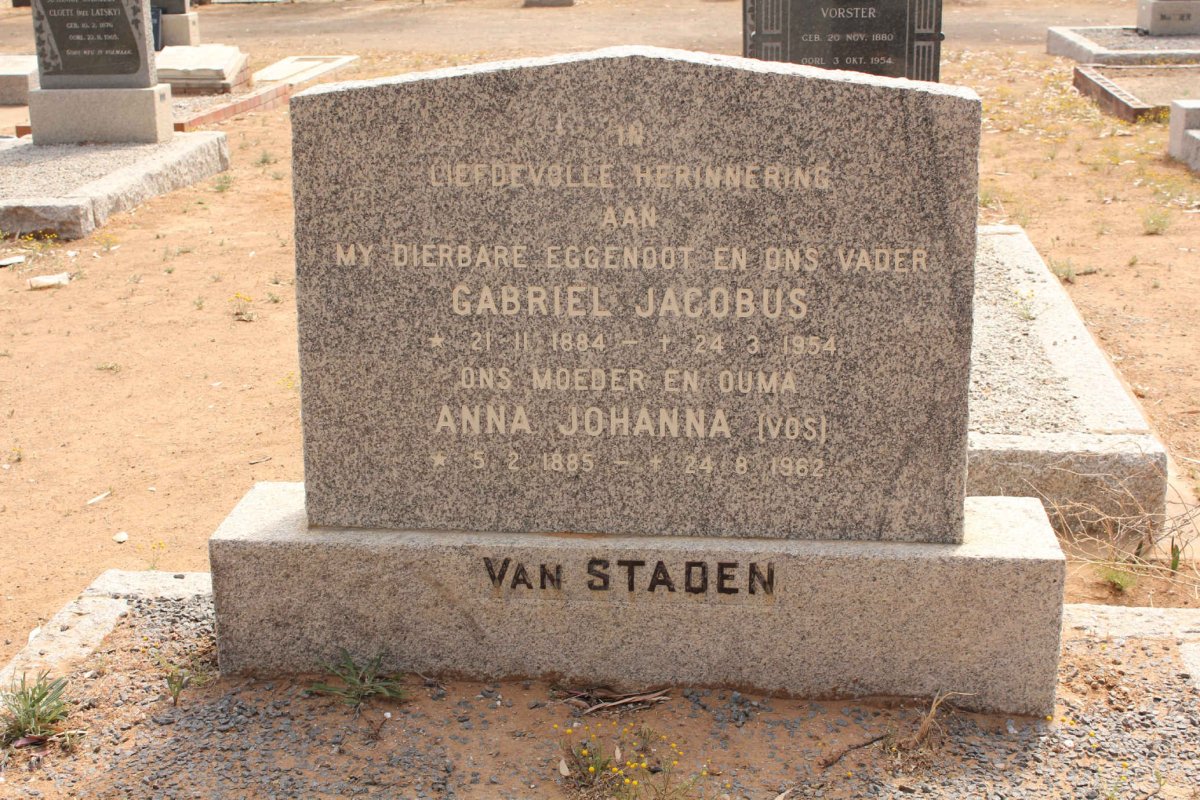 STADEN Gabriel Jacobus, van 1884-1954 &amp; Anna Johanna VOS 1885-1962