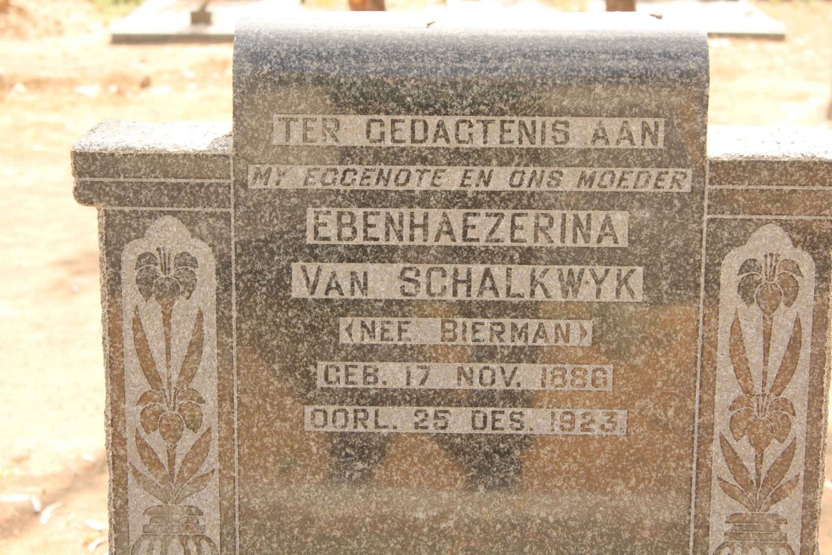 SCHALKWYK Ebenhaezerina, van nee BIERMAN 1886-1923