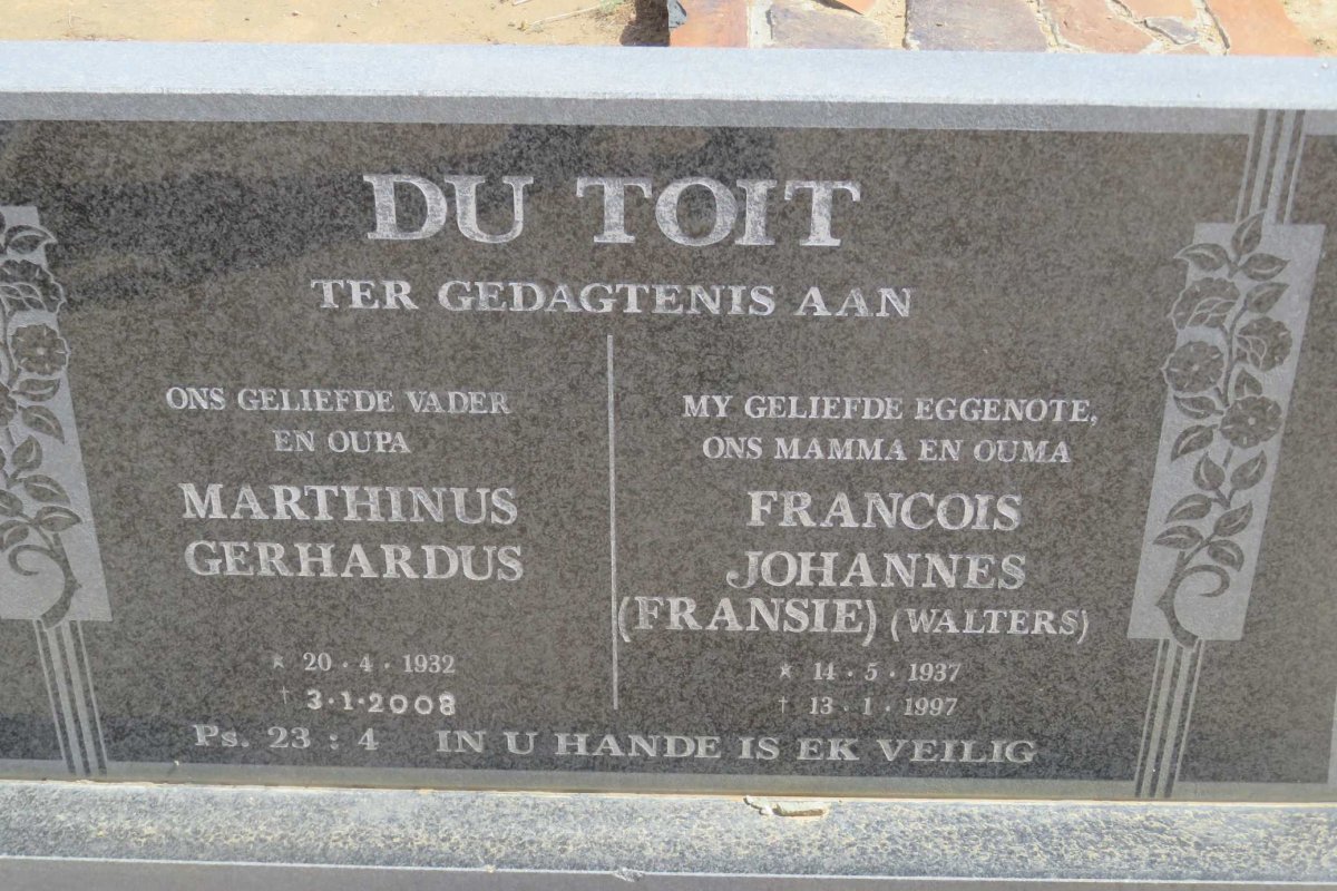 TOIT Marthinus Gerhardus, du 1932-2008 &amp; Francois Johannes WALTERS 1937-1997