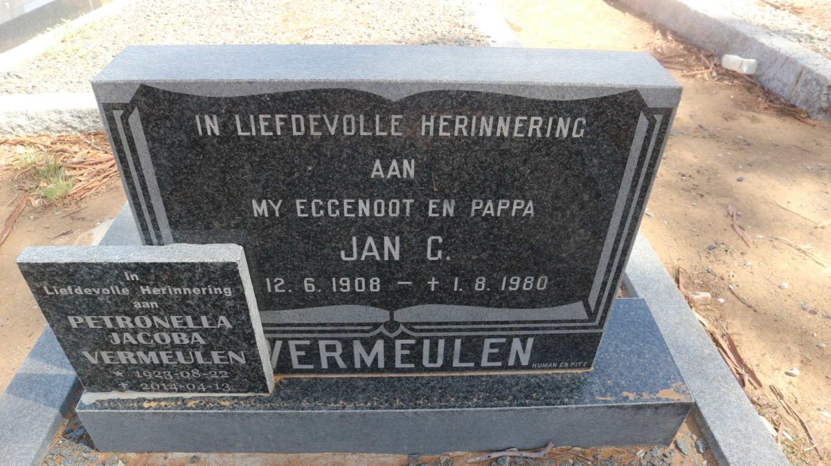 VERMEULEN Jan G. 1908-1980 &amp; Petronella Jacoba 1923-2014