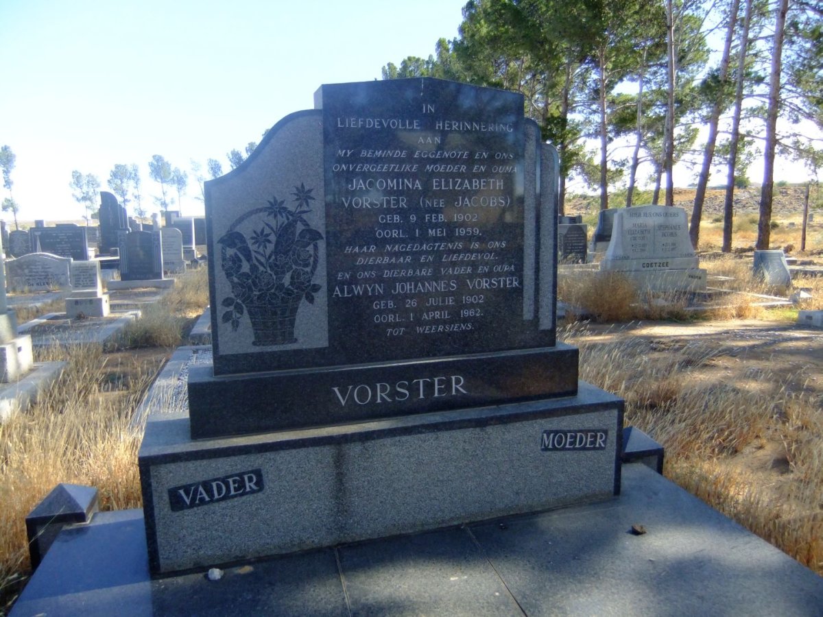 VORSTER Alwyn Johannes 1902-1962 &amp; Jacomina Elizabeth JACOBS 1902-1959