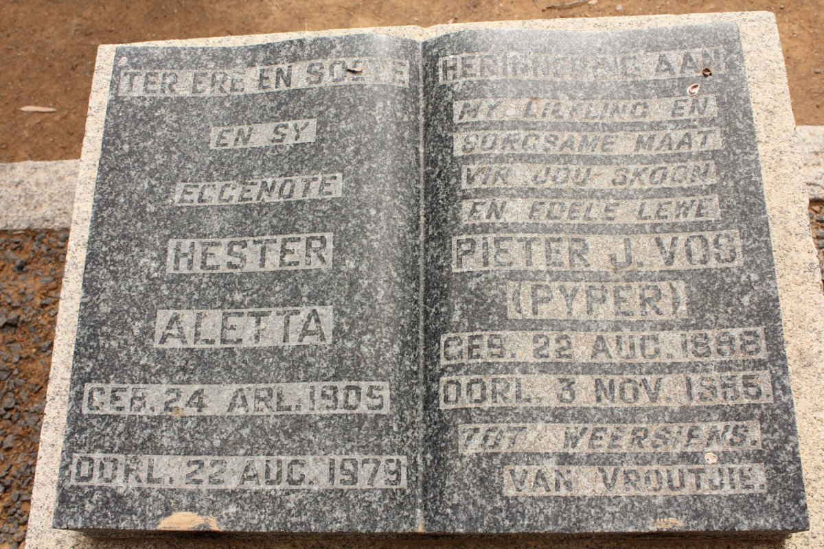 VOS Pieter J. 1888-1955 &amp; Hester Aletta 1905-1979