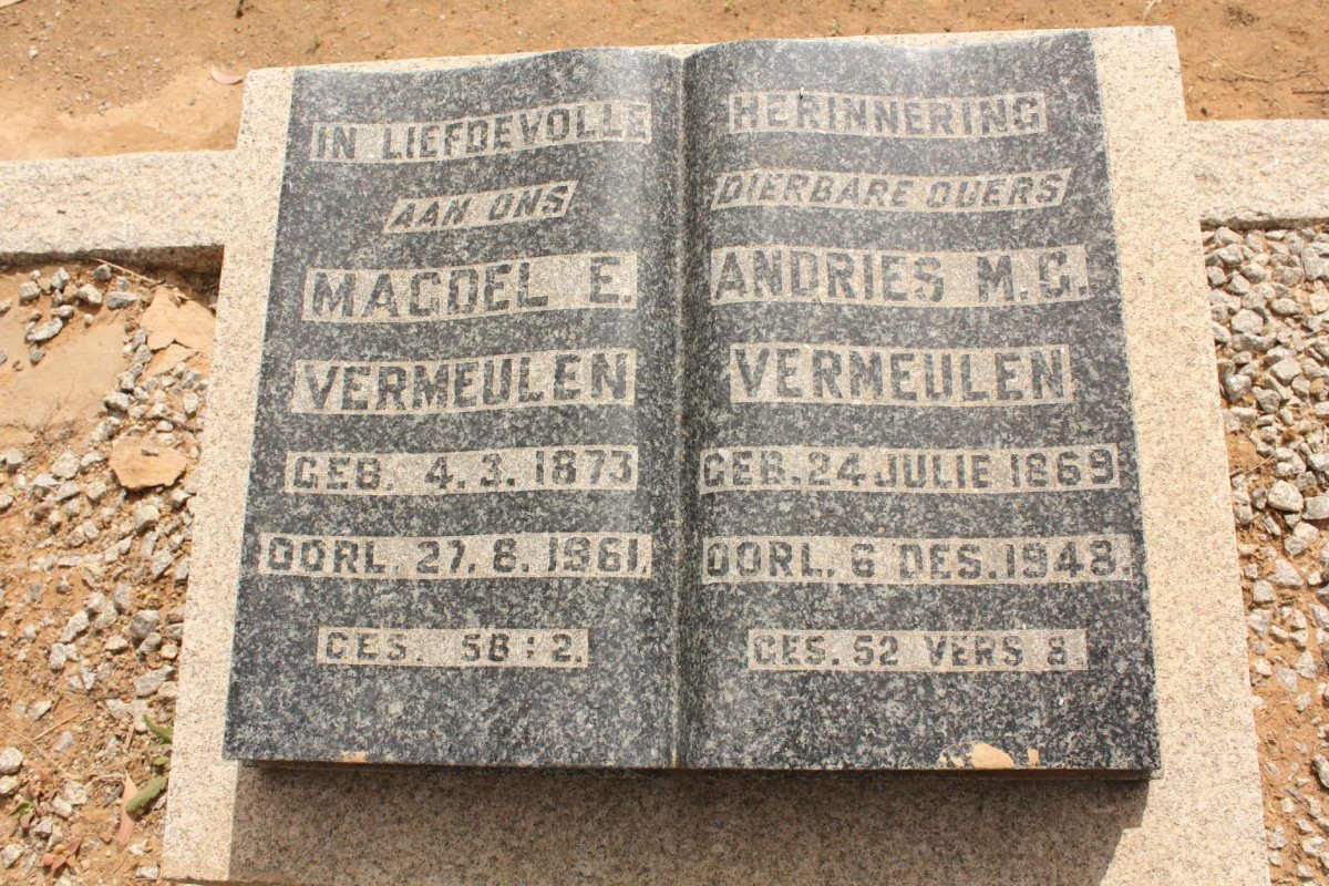VERMEULEN Andries M.C. 1869-1948 &amp; Magdel E. 1873-1961