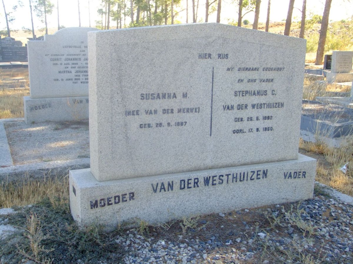 WESTHUIZEN Stephanus C., van der 1882-1960 &amp; Susanna M. VAN DER MERWE 1887-
