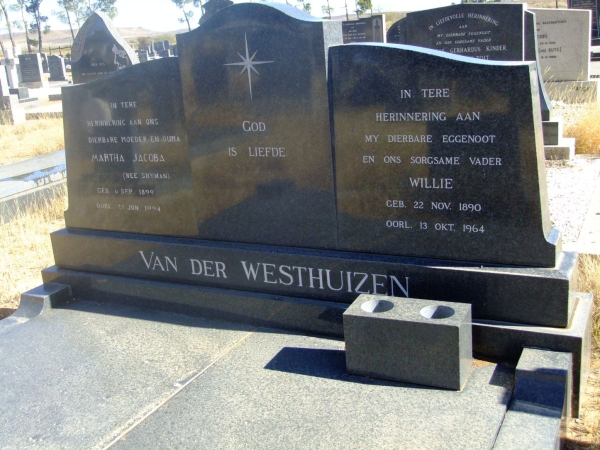 WESTHUIZEN Willie, van der 1890-1964 &amp; Martha Jacoba SNYMAN 1899-1994