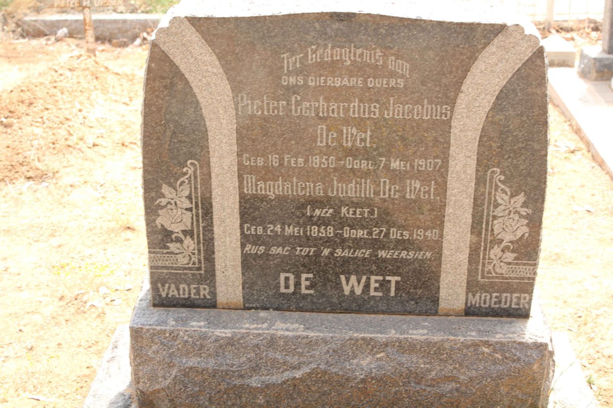 WET Pieter Gerhardus Jacobus, de 1850-1907 &amp; Magdalena Judith KEET 1858-1940