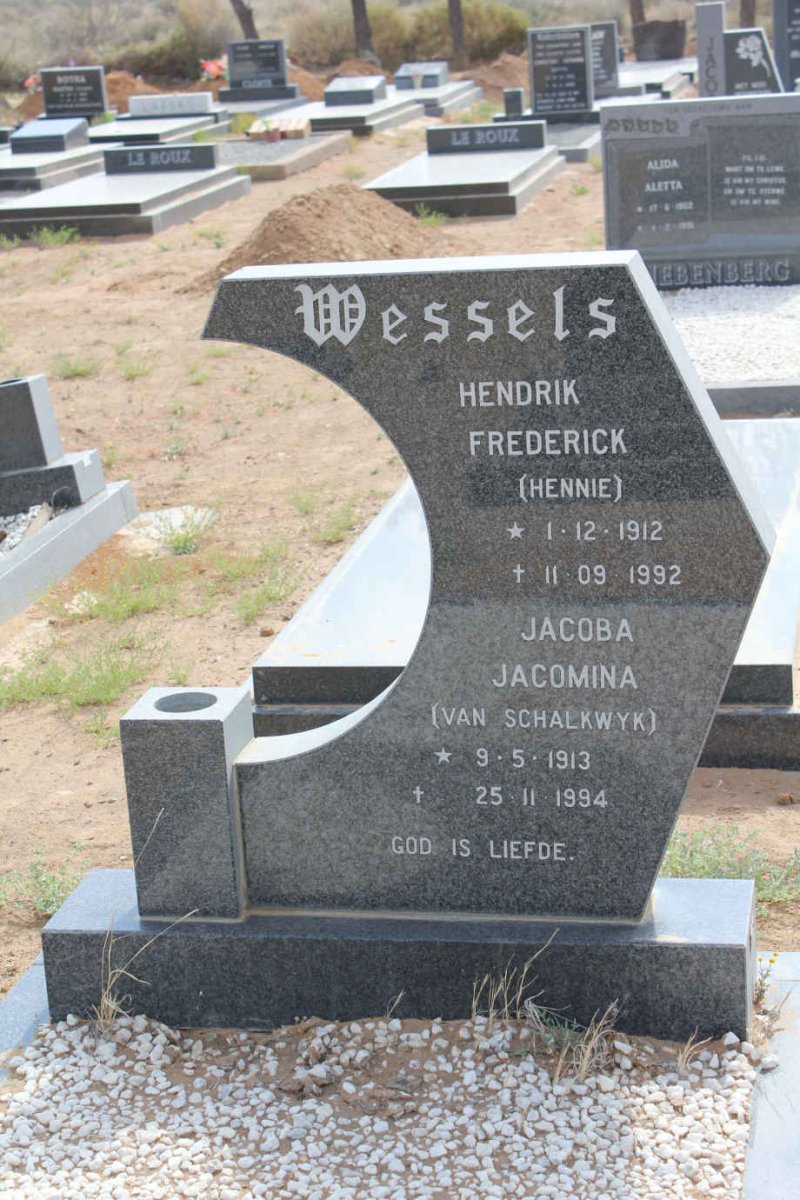 WESSELS Hendrik Frederick 1912-1992 &amp; Jacoba Jacomina VAN SCHALKWYK 1913-1994