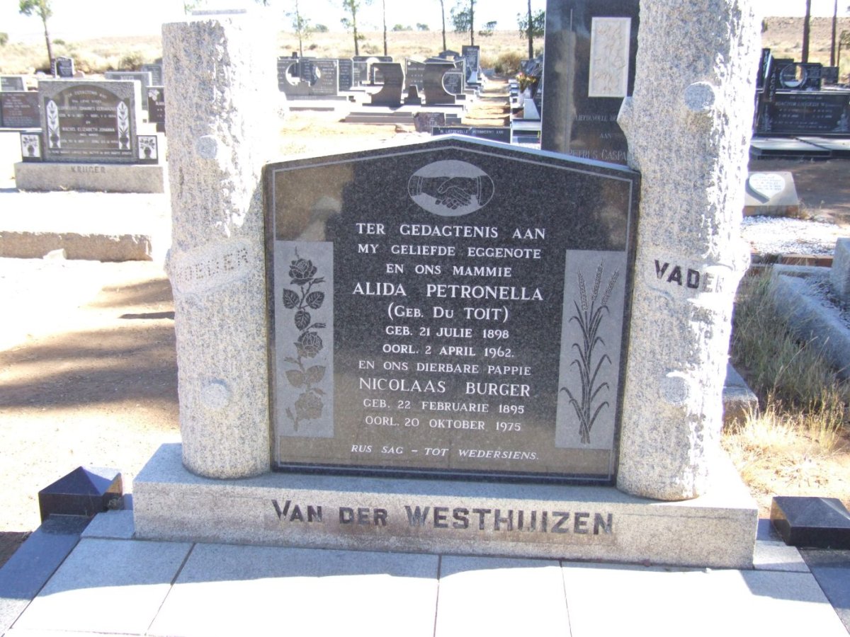 WESTHUIZEN Nicolaas Burger, van der 1895-1975 &amp; Alida Petronella DU TOIT 1898-1962