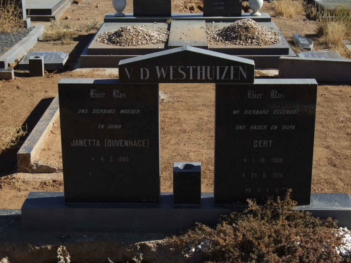 WESTHUIZEN Gert, v.d. 1900-1976 &amp; Janetta DUVENHAGE 1903-