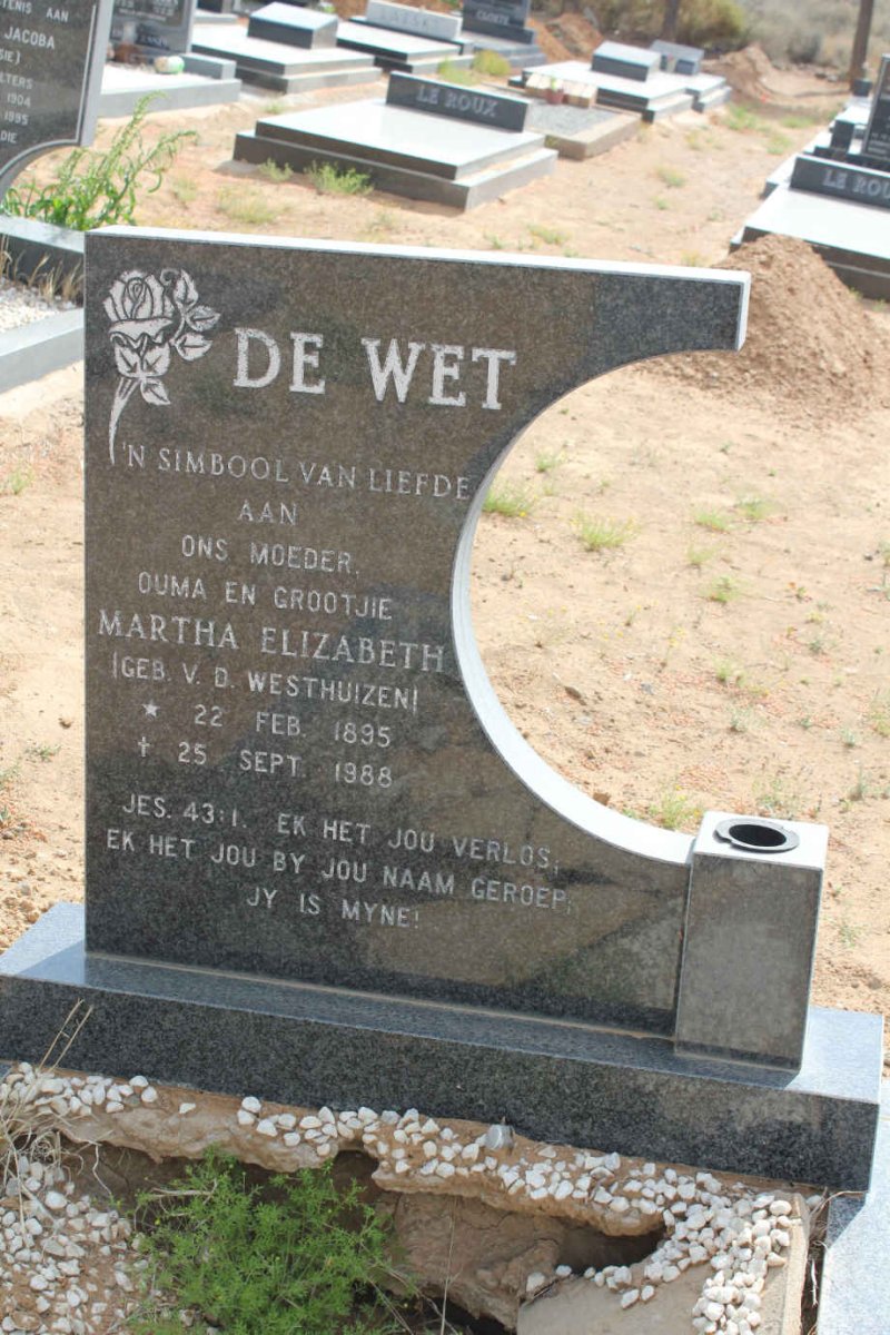 WET Martha Elizabeth, de nee V.D. WESTHUIZEN 1895-1988