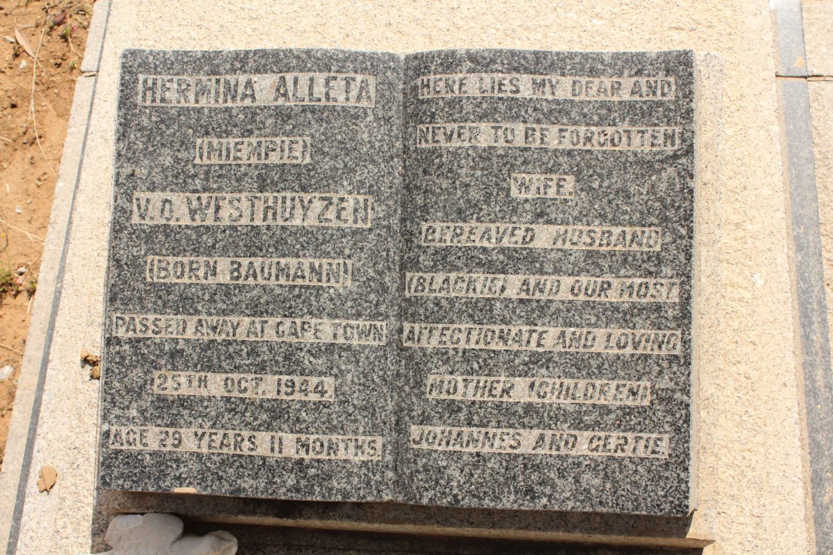 WESTHUYZEN Hermina Alleta, van der nee BAUMANN -1944