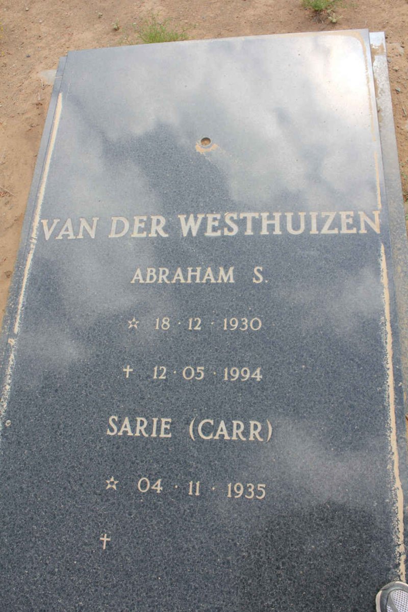 WESTHUIZEN Abraham S., van der 1930-1994 &amp; Sarie CARR 1935-
