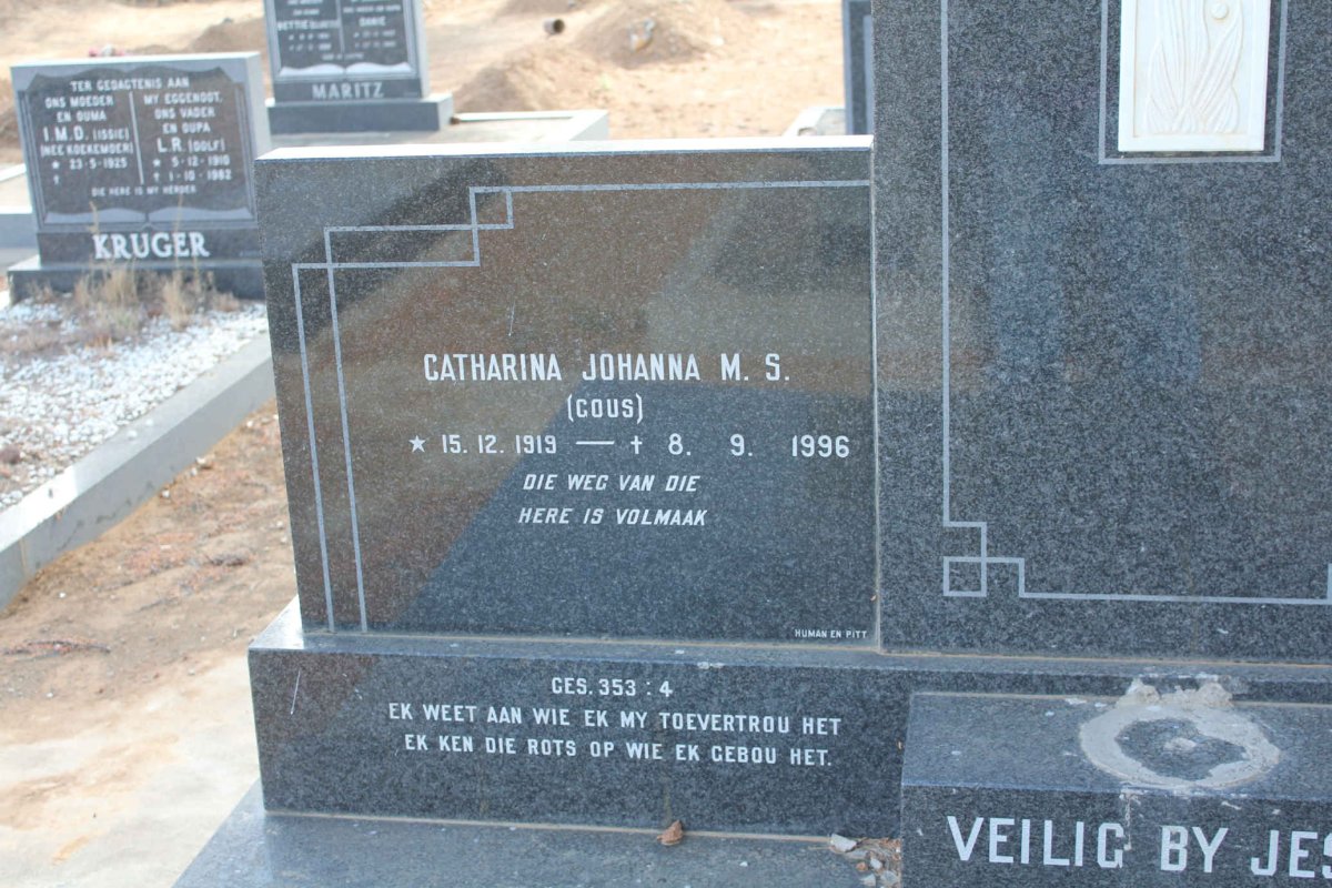 WESTHUIZEN Johannes Lodewicus, van der 1908-1981 &amp; Catharina Johanna M.S. GOUS 1919-1996