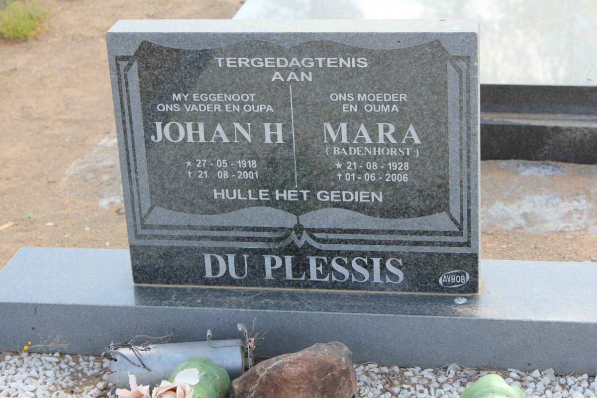 PLESSIS Johan H., du 1918-2001 &amp; Mara BADENHORST 1928-2006