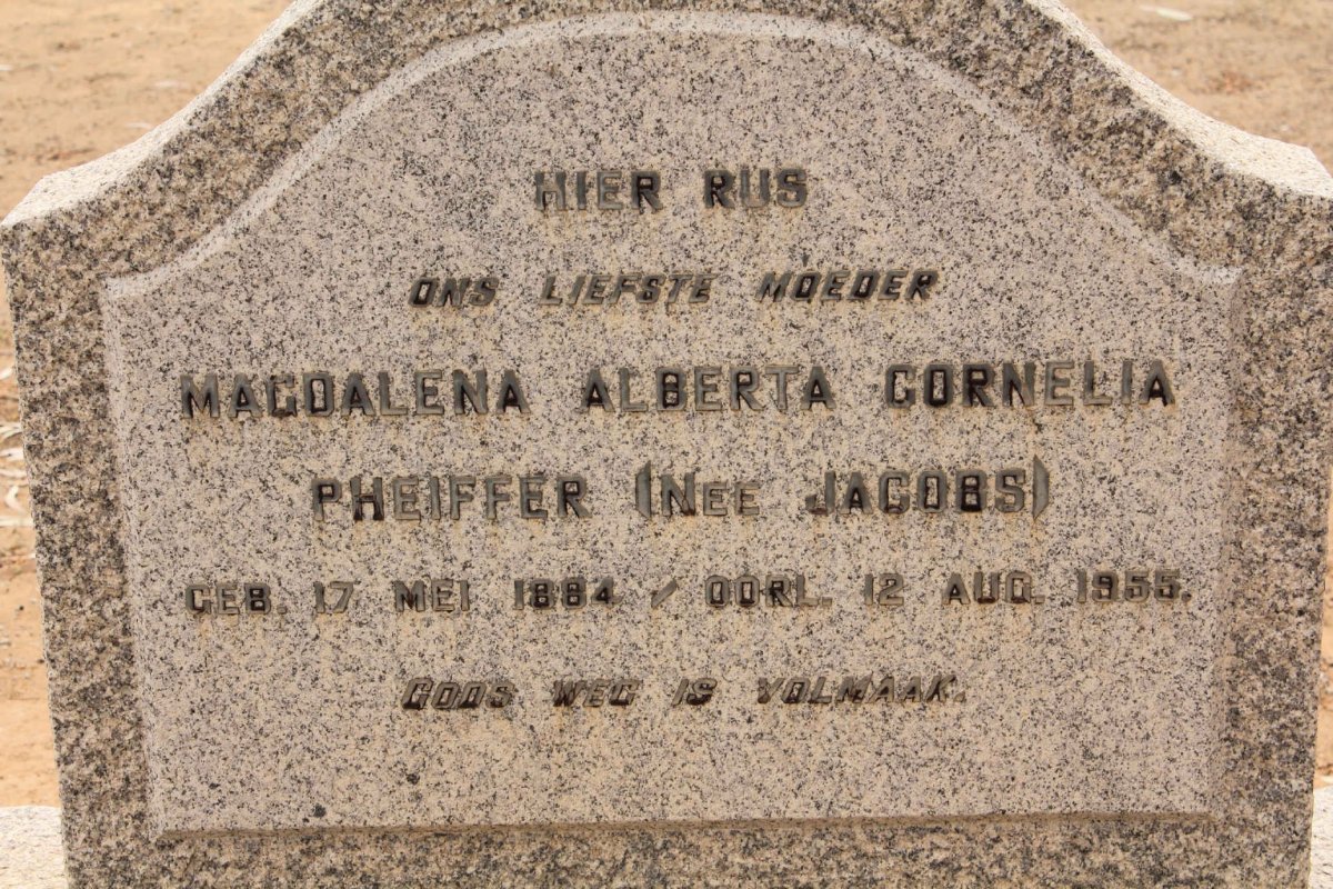 PHEIFFER Magdalena Alberta Cornelia nee JACOBS 1884-1955