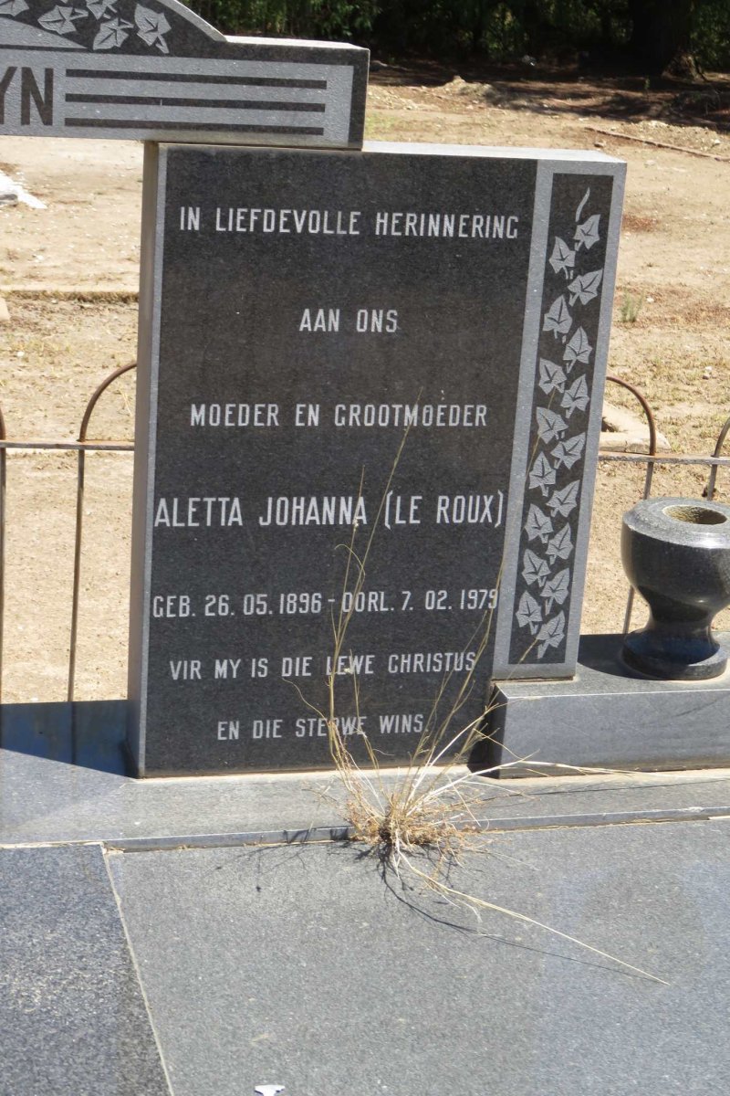 ALBERTYN Norman Henry 1884-1968 &amp; Aletta Johanna LE ROUX 1896-1979