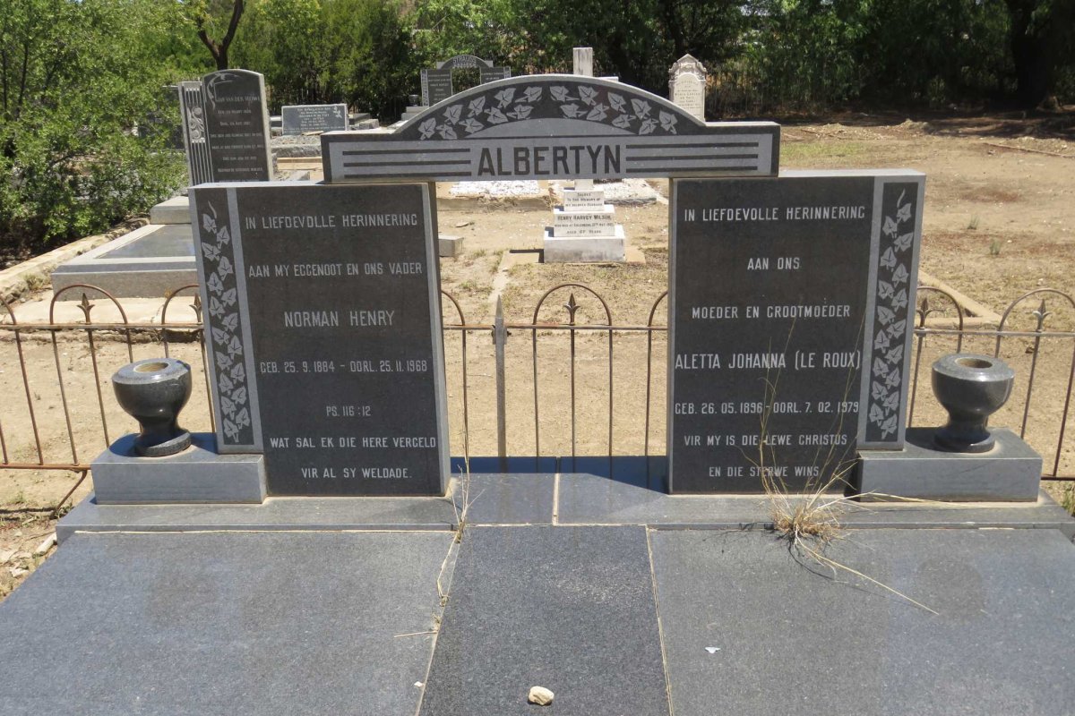 ALBERTYN Norman Henry 1884-1968 &amp; Aletta Johanna LE ROUX 1896-1979