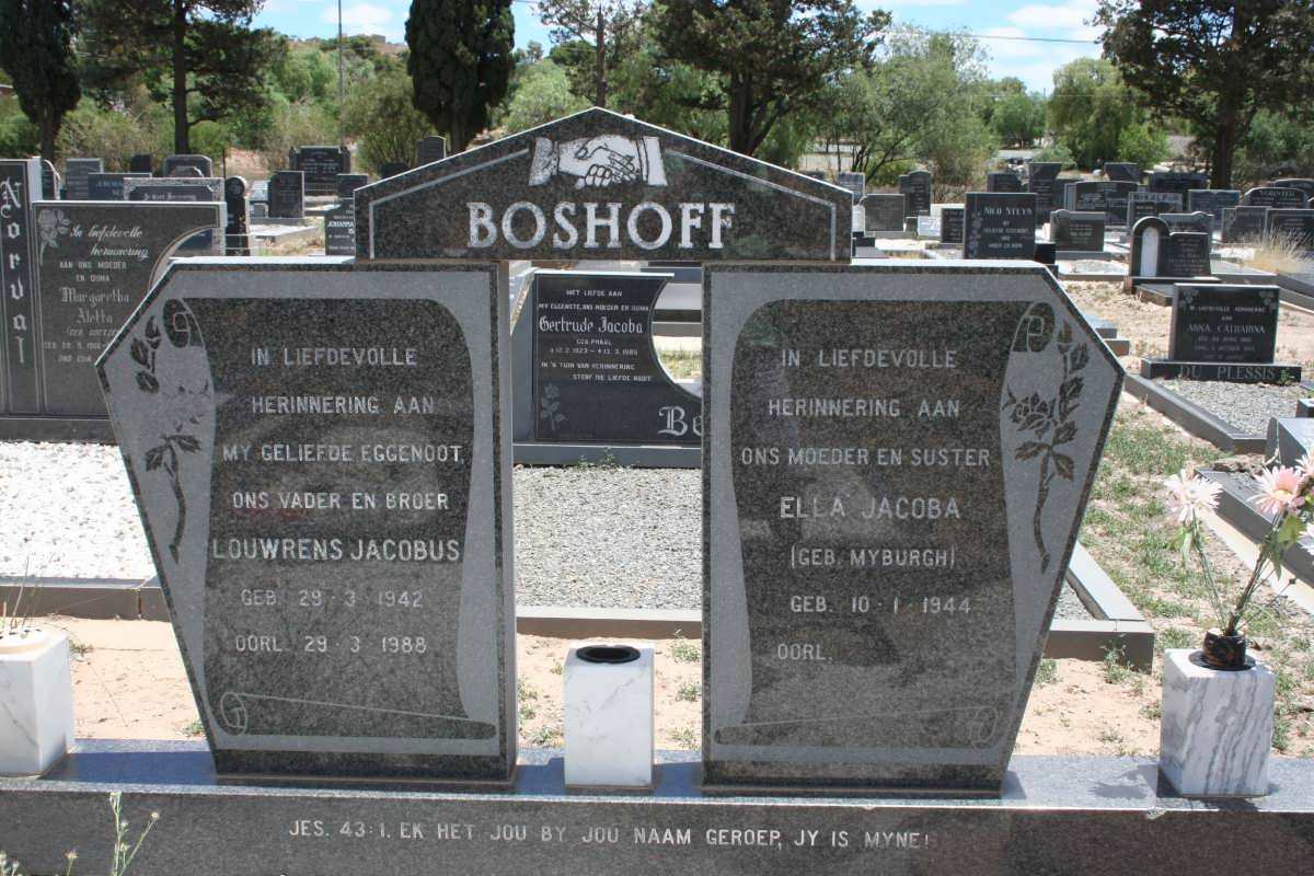 BOSHOFF Louwrens Jacobus 1942-1988 &amp; Ella Jacoba MYBURGH 1944-