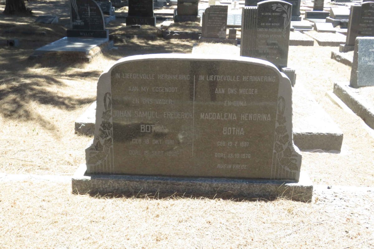 BOTHA Johan Samuel Frederick 1881-1962 &amp; Magdalena Hendrina 1887-1976