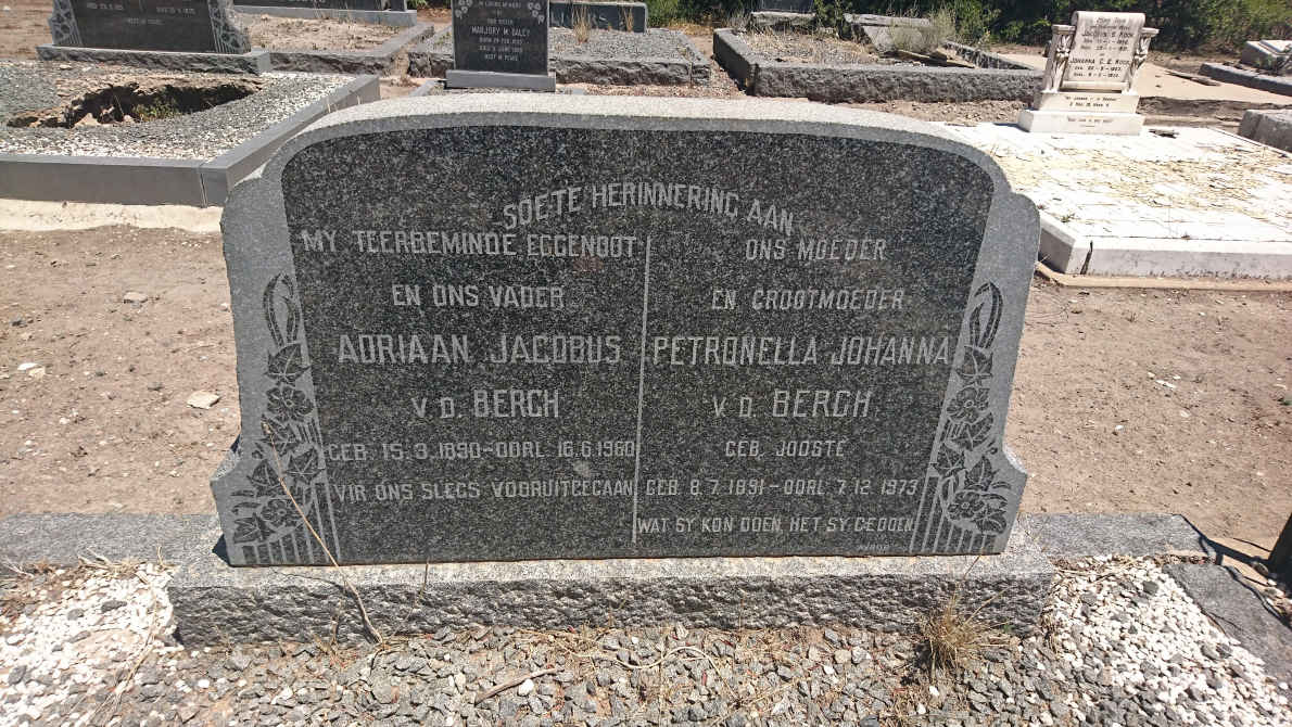 BERGH Adriaan Jacobus, v.d. 1890-1960 &amp; Petronella Johanna JOOSTE 1891-1973
