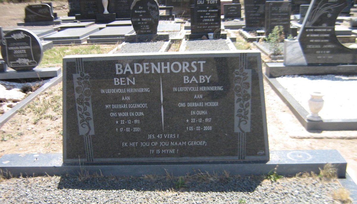 BADENHORST Ben 1911-2001 &amp; Baby 1917-2008