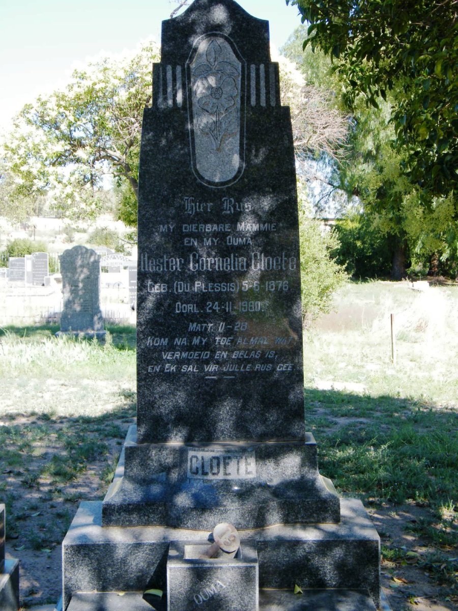 CLOETE Hester Cornelia nee DU PLESSIS 1876-1960
