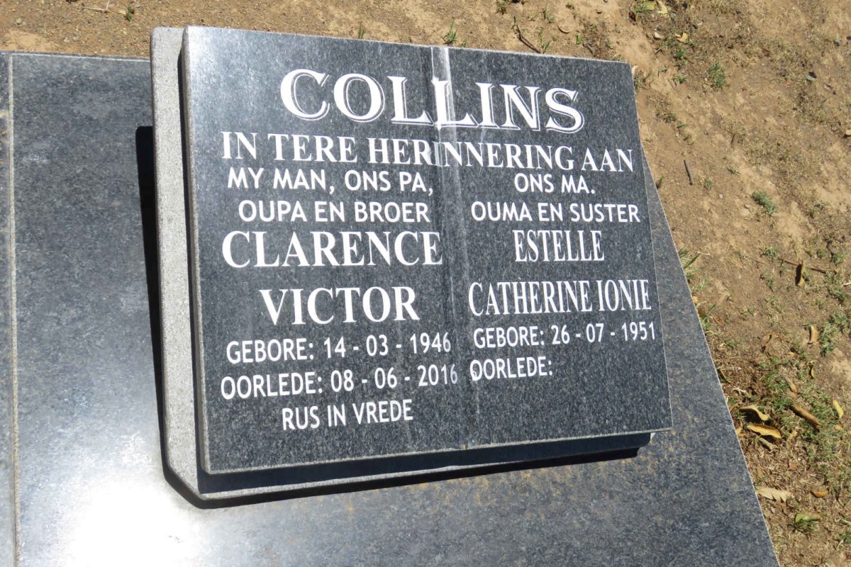 COLLINS Clarence Victor 1946-2016 &amp; Estelle Catherine Ionie 1951-