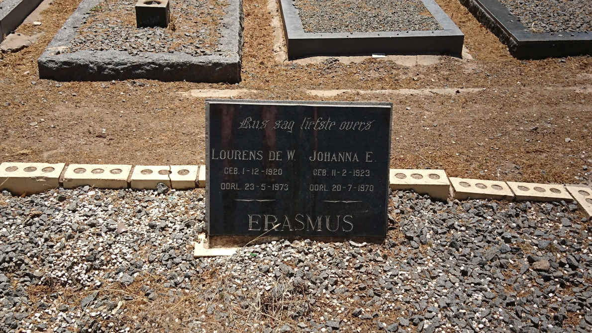 ERASMUS Lourens de W. 1920-1973 &amp; Johanna E. 1923-1970