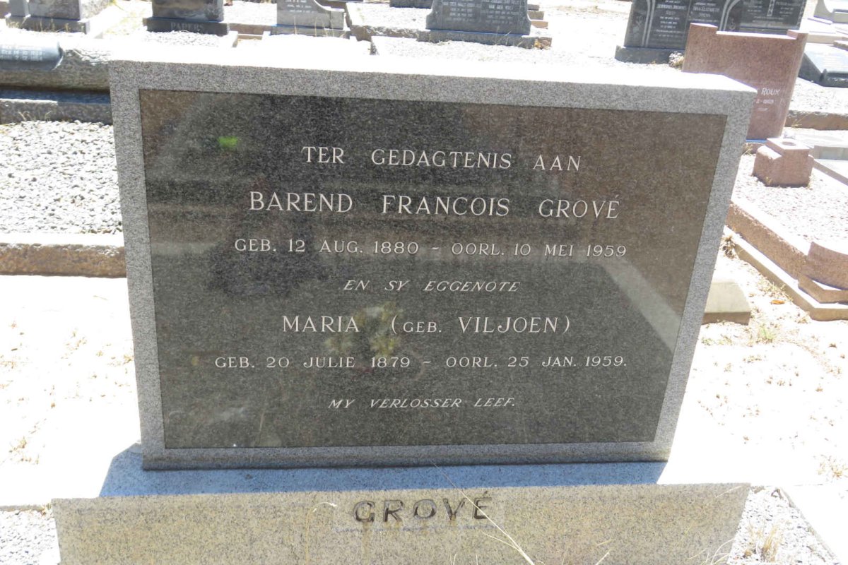 GROVÉ Barend Francois 1880-1959 &amp; Maria VILJOEN 1879-1959