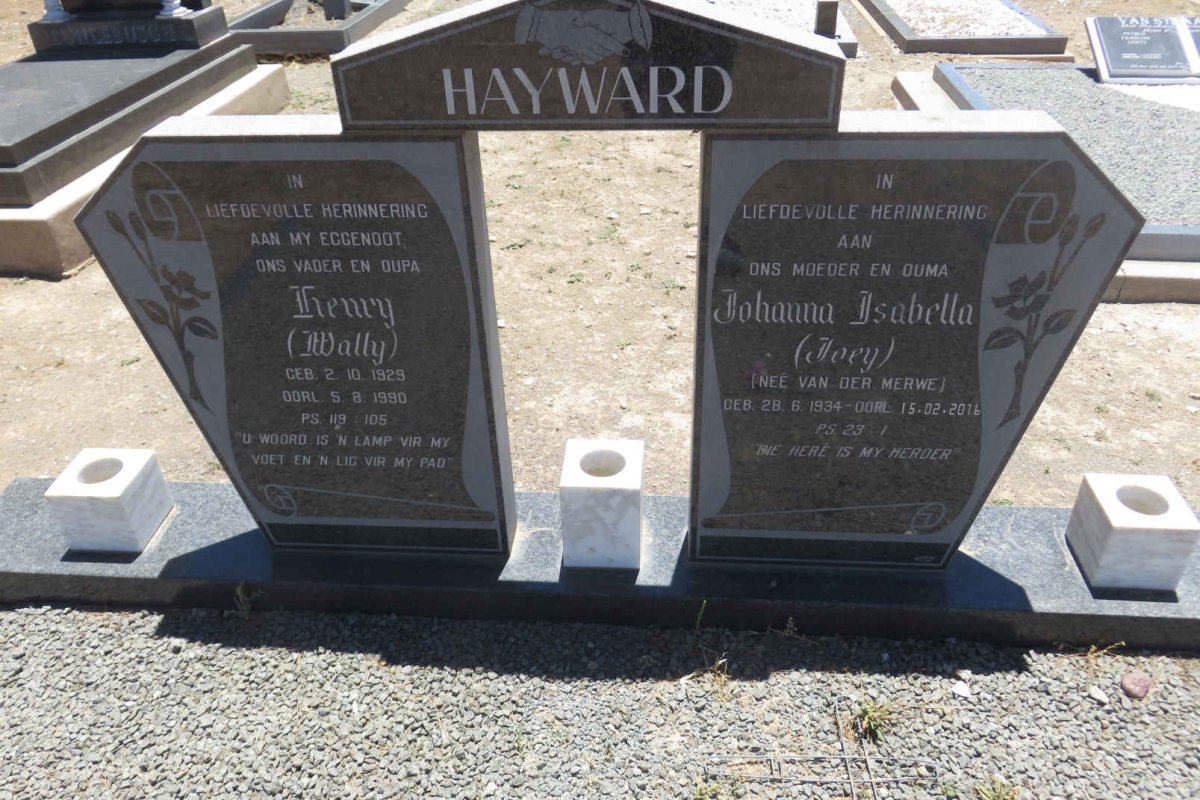 HAYWARD Henry 1929-1990 &amp; Johanna Isabella VAN DER MERWE 1934-2016