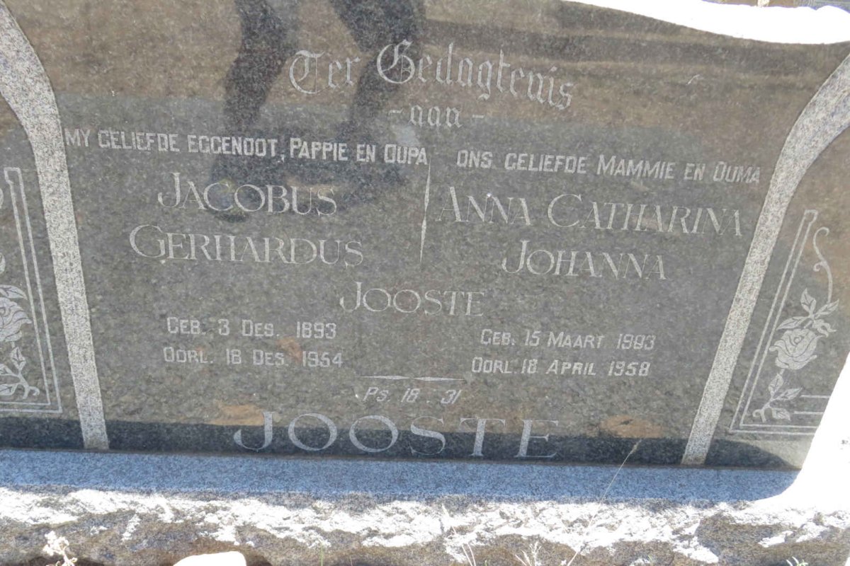 JOOSTE Jacobus Gerhardus 1893-1954 &amp; Anna Catharina Johanna 1903-1958