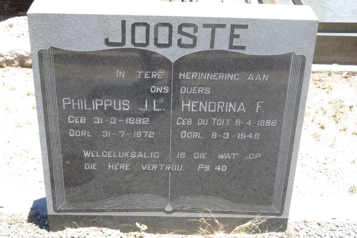 JOOSTE Philippus J.L. 1882-1972 &amp; Hendrina F. DU TOIT 1888-1948