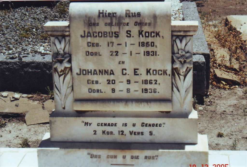 KOCK Jacobus S. 1850-1931 &amp; Johanna C.E. 1862-1936
