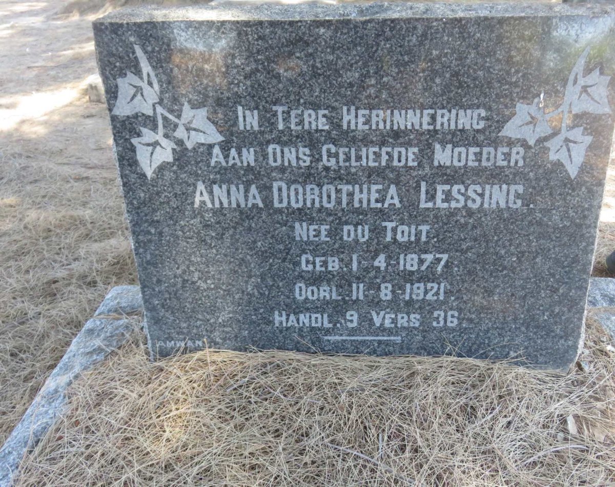 LESSING Anna Dorothea nee DU TOIT 1877-1921