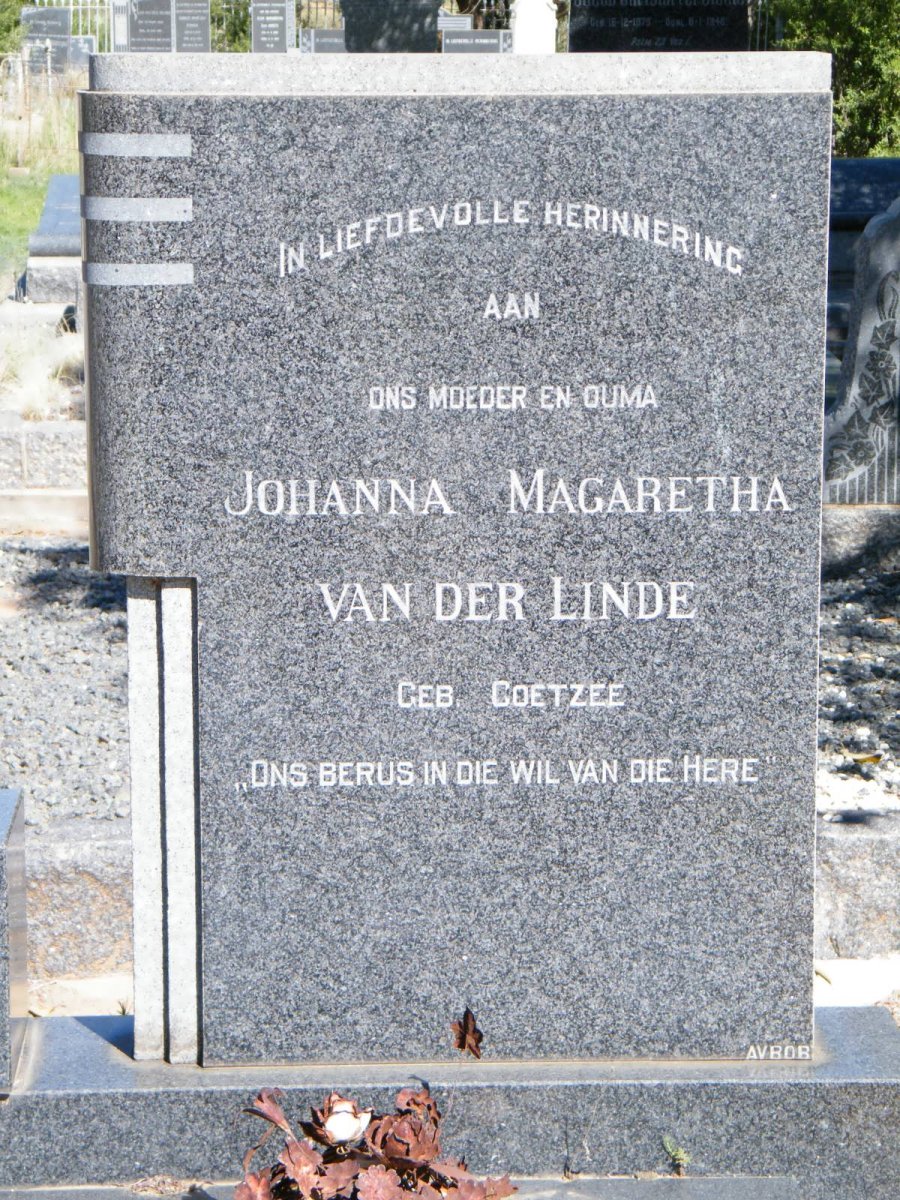LINDE Johanna Magaretha, van der nee COETZEE