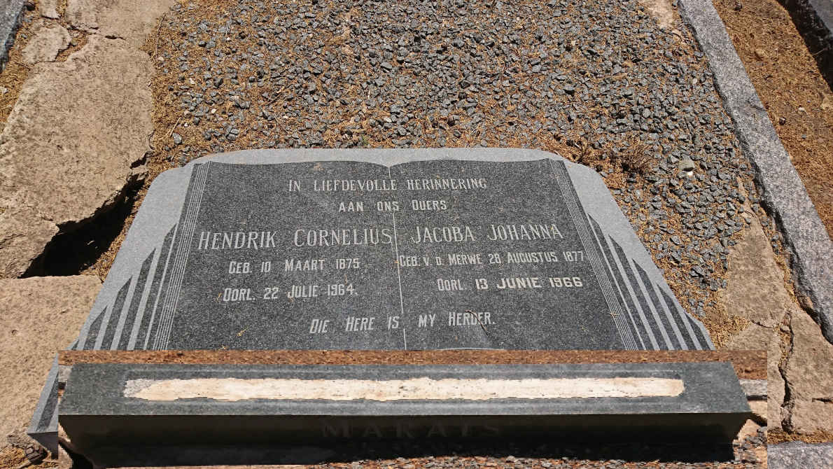 MARAIS Hendrik Cornelius 1875-1964 &amp; Jacoba Johanna V.D. MERWE 1877-1966
