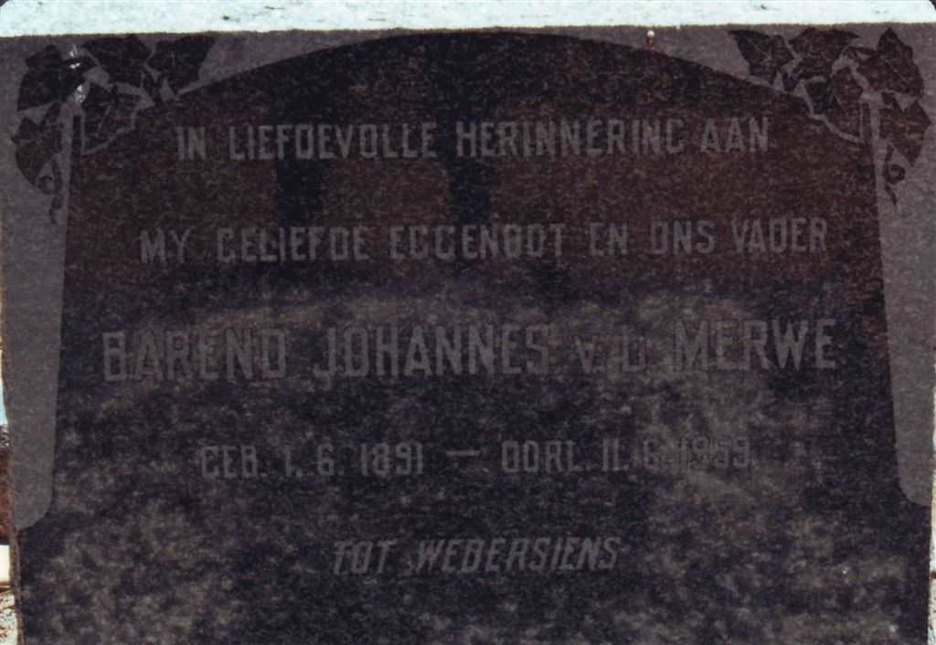 MERWE Barend Johannes, van der 1891-1959