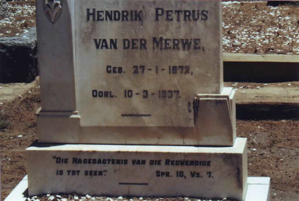 MERWE Hendrik Petrus, van der 1872-1937