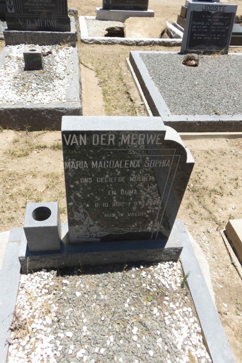 MERWE Maria Magdalena Sophia, van der 1892-1985