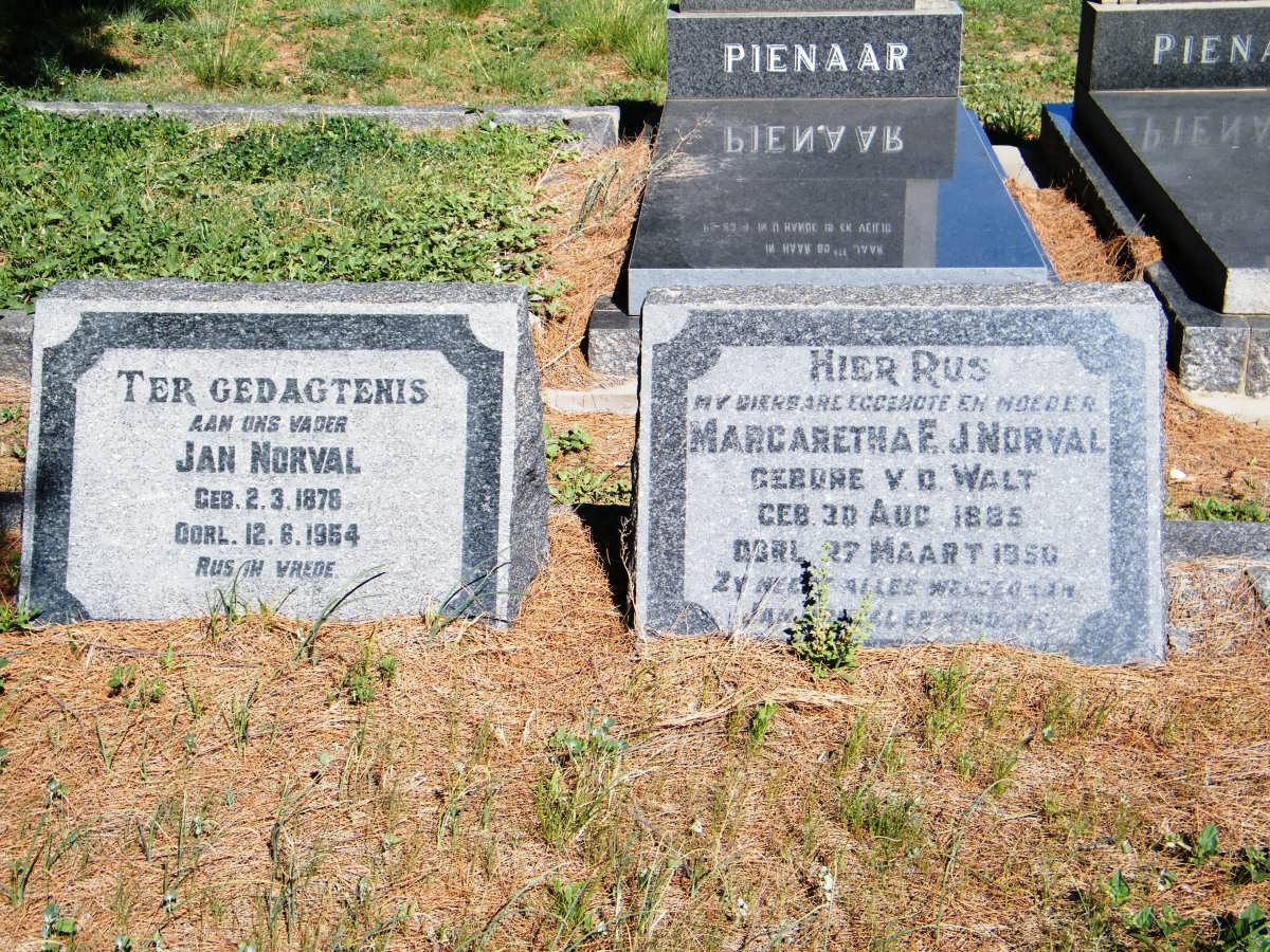 NORVAL Jan 1878-1954 &amp; Margaretha E.J. V.D.WALT 1885-1950