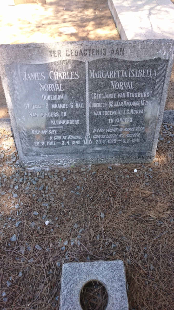 NORVAL James Charles 1881-1949 &amp; Margaretta Isabella JANSE VAN RENSBURG 1879-1941
