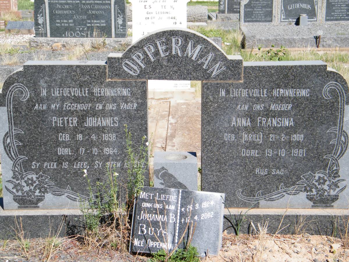 OPPERMAN Pieter Johannes 1898-1964 &amp; Anna Fransina KRIEL 1900-1981 :: BUYS Johanna B. nee OPPERMAN 1924-2002