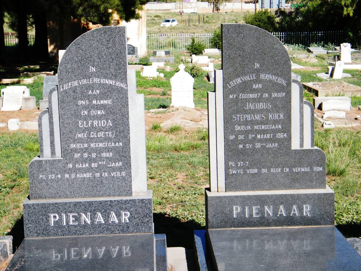 PIENAAR Jacobus Stephanus Kock -1964 &amp; Elfrida CLOETE -1988